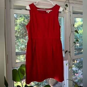 Red fitted j crew dress with pockets!